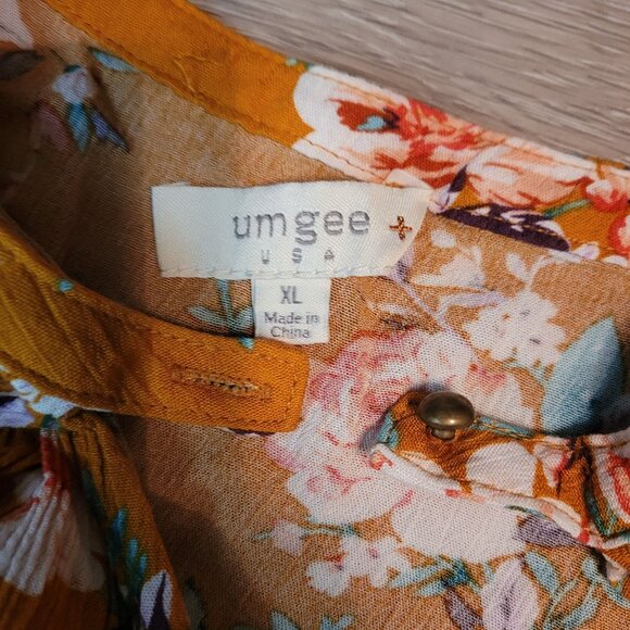 Umgee Baby Doll Tunic Top XL Gauzy Crinkle Floral Bell Sleeve Boho Cottagecore - Picture 4 of 9